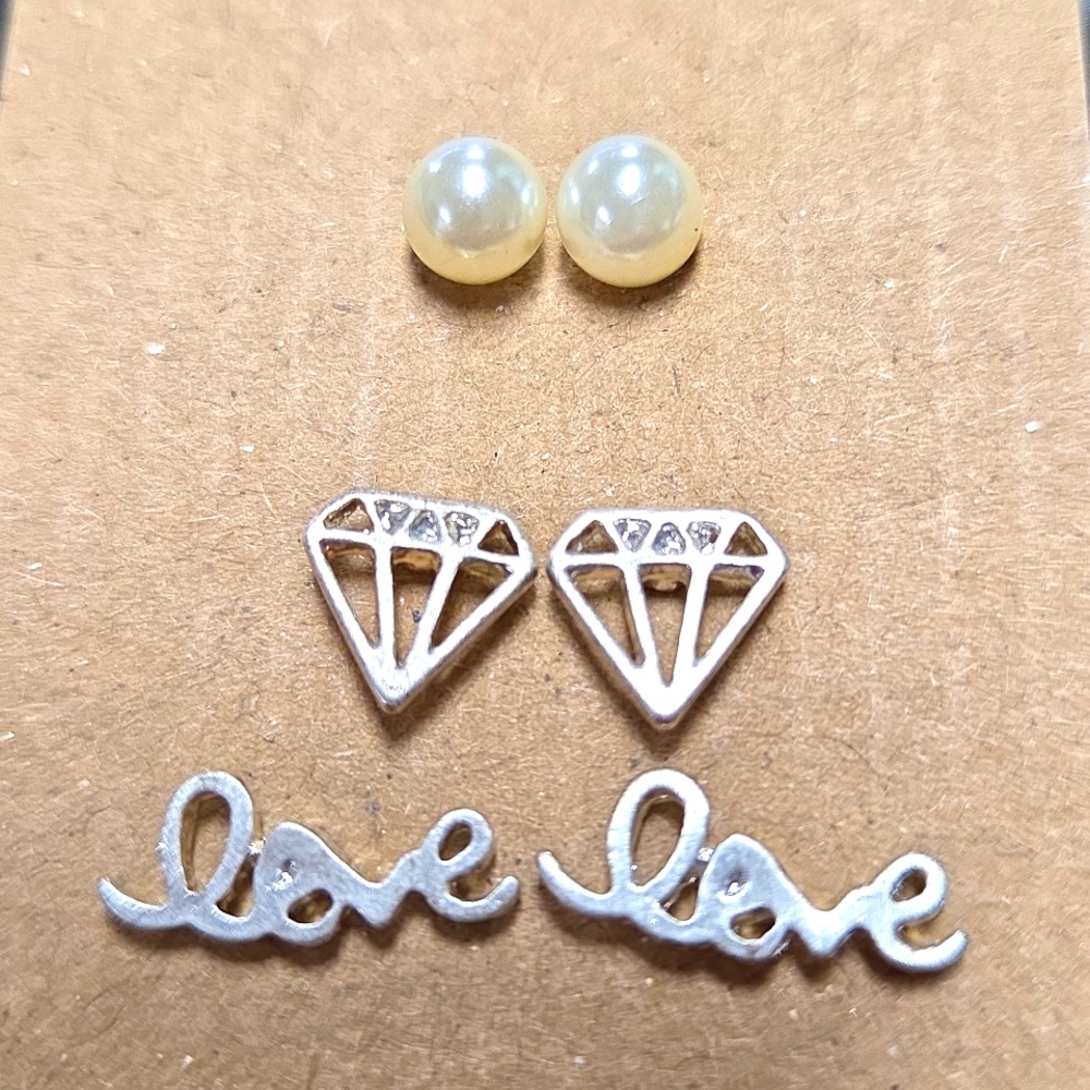 Earrings Set of 3. Pierced. 1864